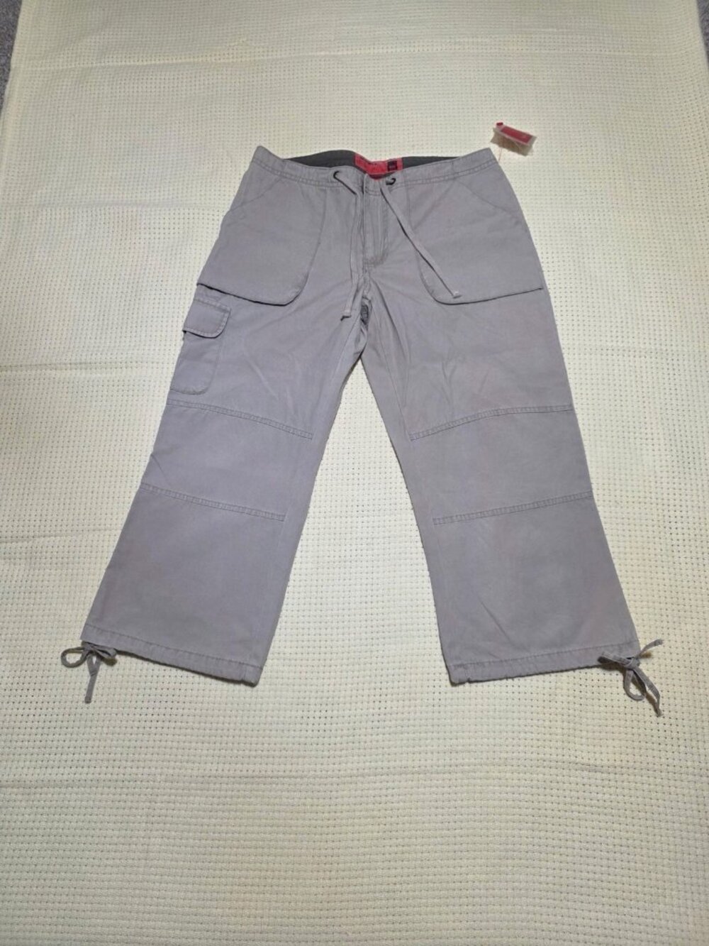 Mossimo Tan Cotton Cargo Capri Pants Drawstring Hem Utility Pockets Size 7